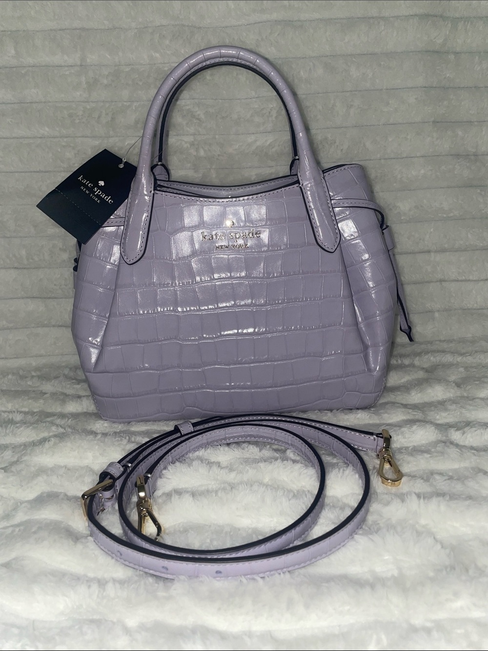 kate spade Lavender Croc-Embossed Mini Satchel with Removable Strap